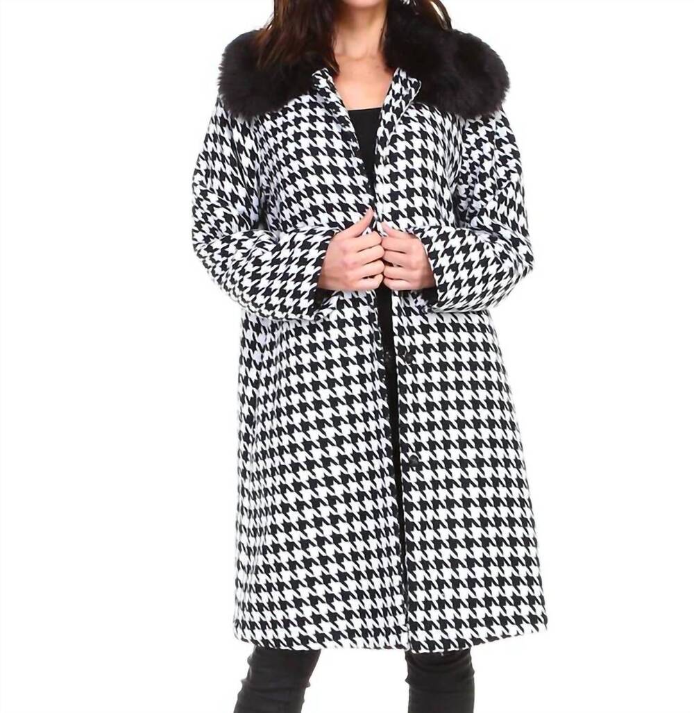 NEW JOH riley houndstooth knee length coat in black